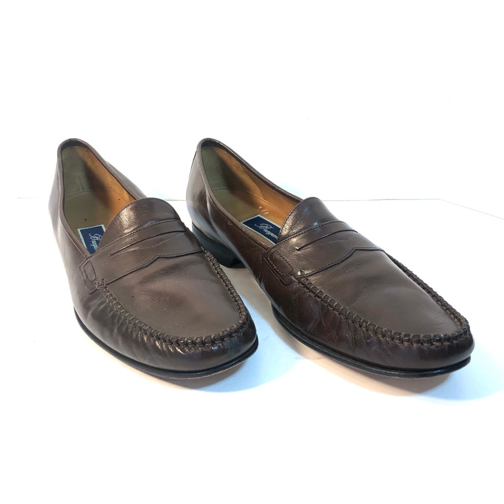 BRAGANO Brown Leather Penny Loafers Shoes